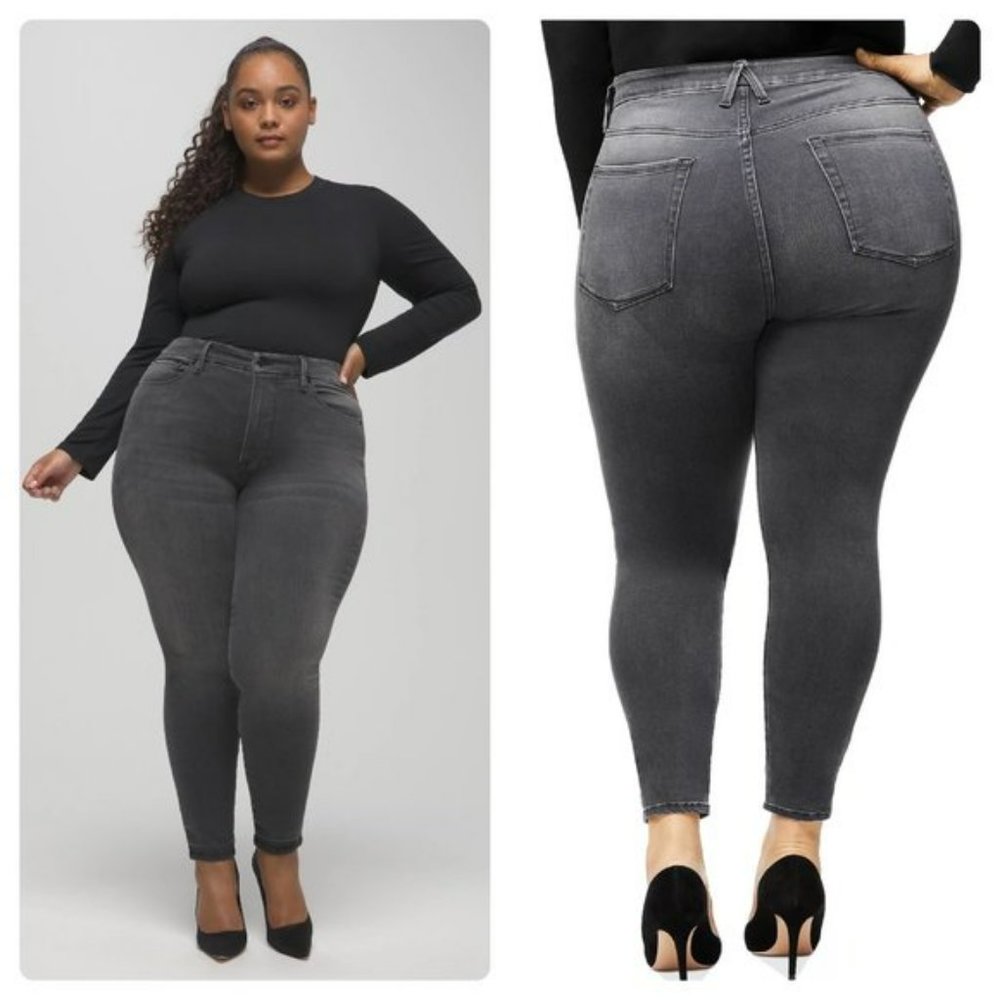 Good American Good Waist Faded Black Crop Skinny Leg Jeans (22)